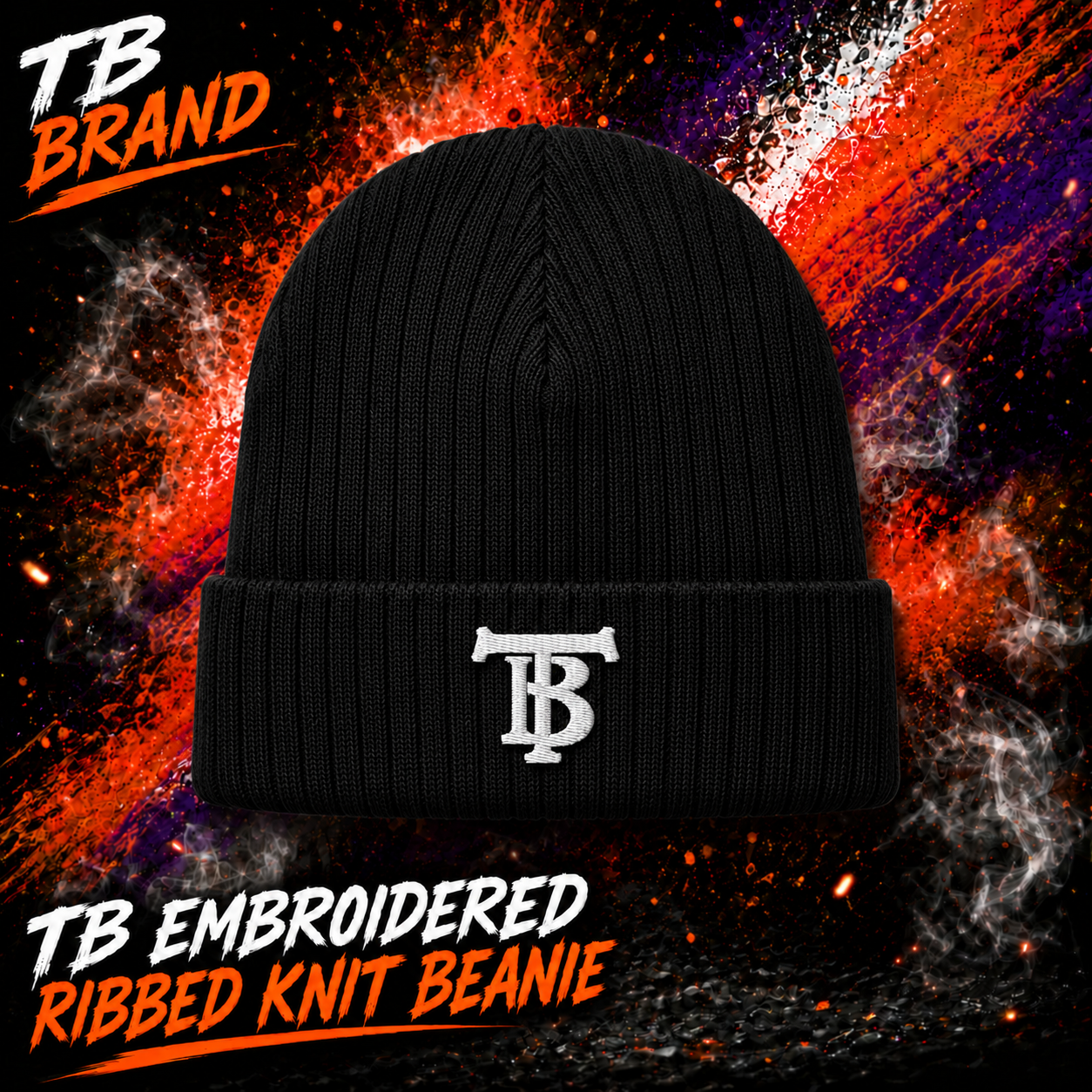 TB Embroidered Ribbed knit beanie